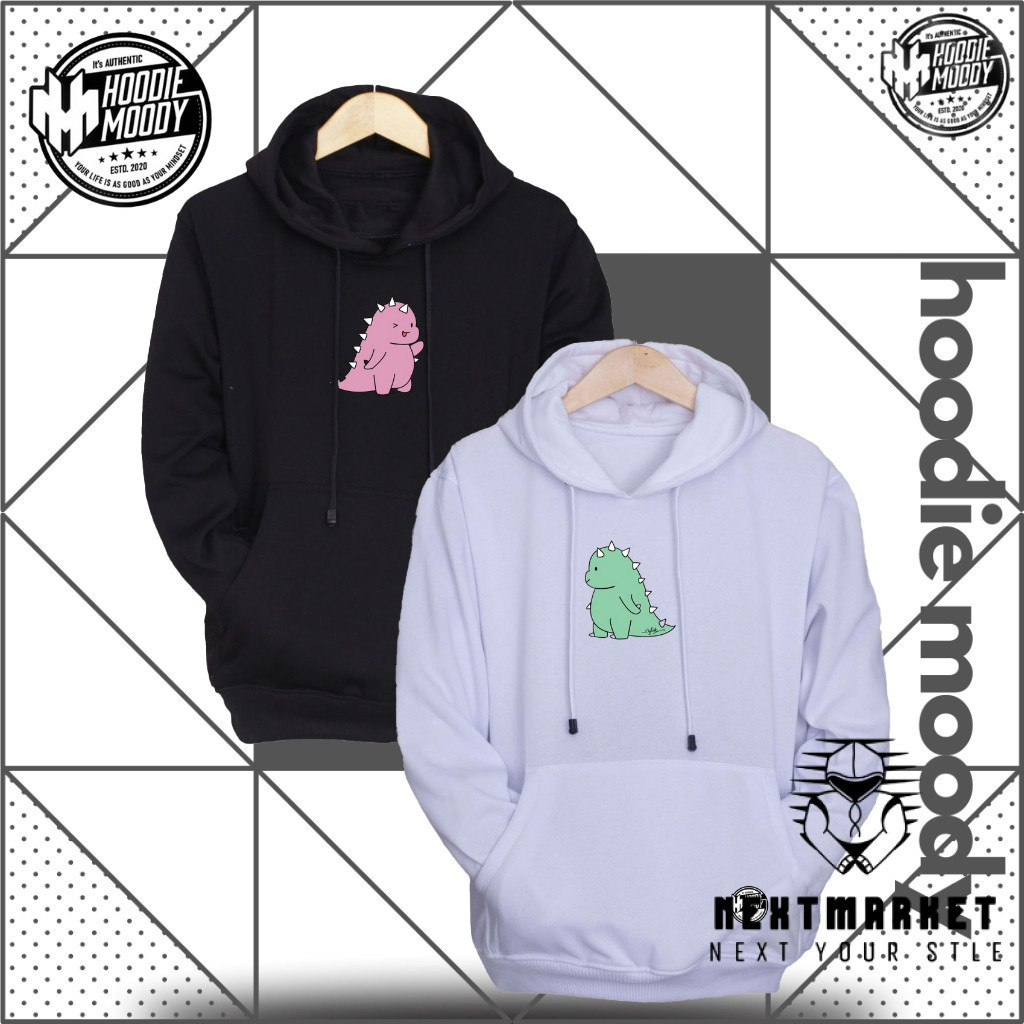 nextmarket hoodie couple pasangan  cowo dino sweater hoodie moody couple berhadapan motif dinosaurus