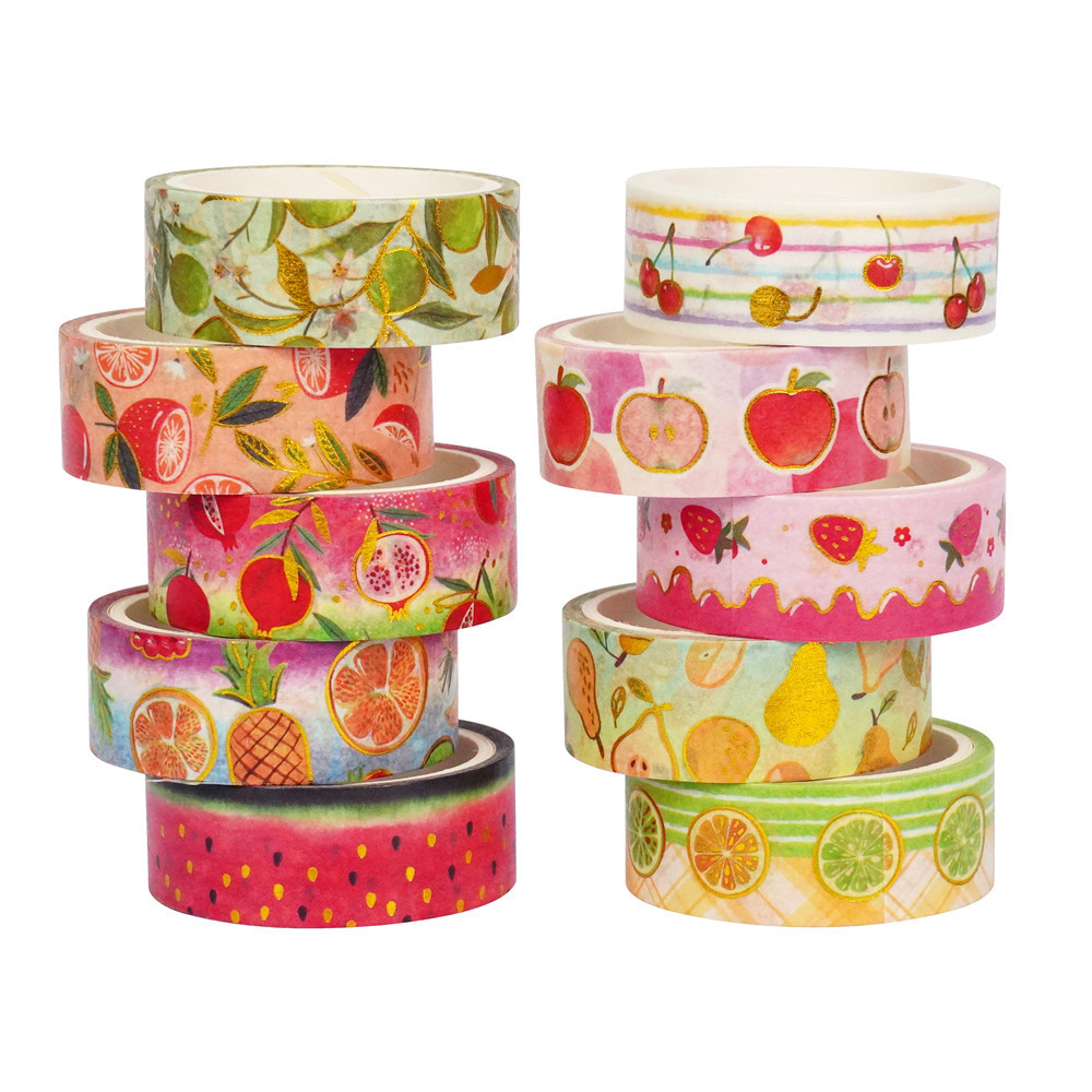

10 Pcs/set Cartoon Fruit Gilding Washi Tape Set DIY Scrapbooking Sticker Label Masking Tape School Office Supply Stationery