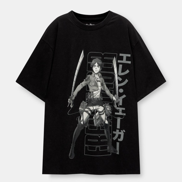 Attack on Titan washed T-shirt  Pull and Bear Tee Band Kaos Metal Vintage T Shirt T-Shirt Merchandis
