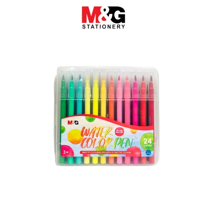 

Watercolor Brush Pen M&G 12,18,24,36 Warna Bruh Marker Fibre Tip Colouring Pen With Attractive Colours - 18 WARNA'