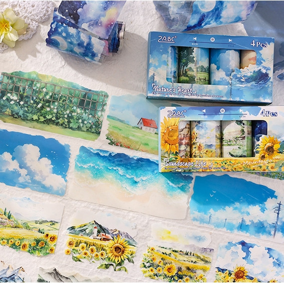 

[Gongjin] Share 1 Roll Sticker Scenery Set Pemandangan Alam Langit Jepang Estetik Stiker