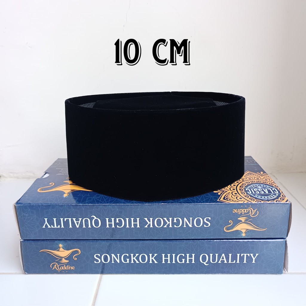 Songkok hitam Kopiah ac hitam polos peci hitam Motif hitam tinggi 6cm, 7cm merk Aladdine Classic