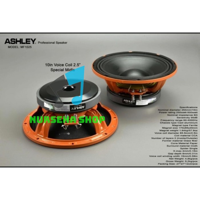 Speaker ASHLEY 10 inch MF1025 / MF 1025 Original SPECIAL MIDDLE