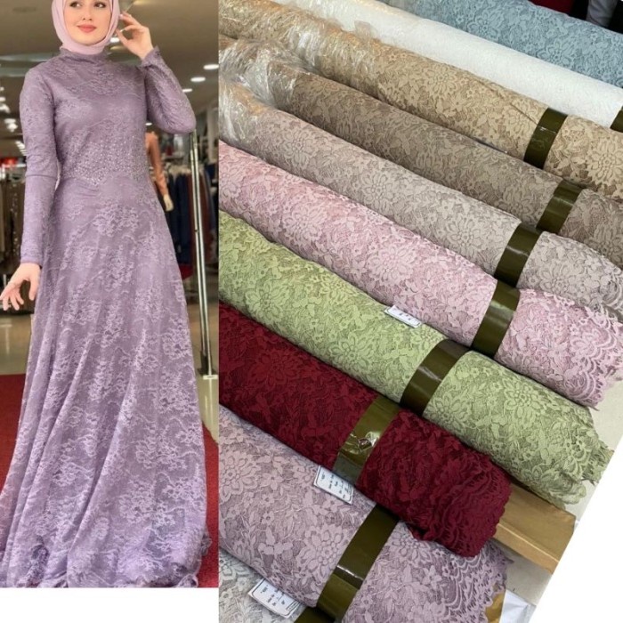 Bahan/kain berokat/lace/brokat kebaya meteran(harga untuk stengh meter - Dusty blue