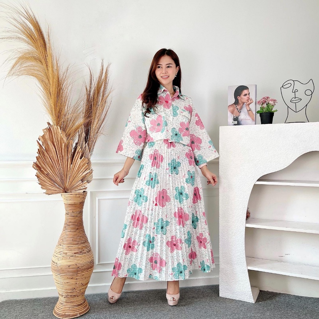 CASHA - ZEC OOTD WANITA MIZE / Oneset Vilmei / OOTD One Set Bunga Cantik Kekinian / Kasual Setelan W