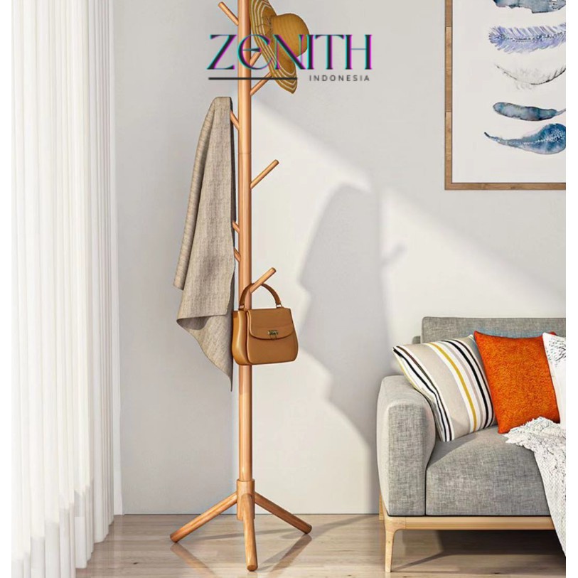 Zenith - MH178 KAYU BULAT + Stand Hanger / Gantungan Tiang Berdiri / Hanger Gantungan Baju Tas