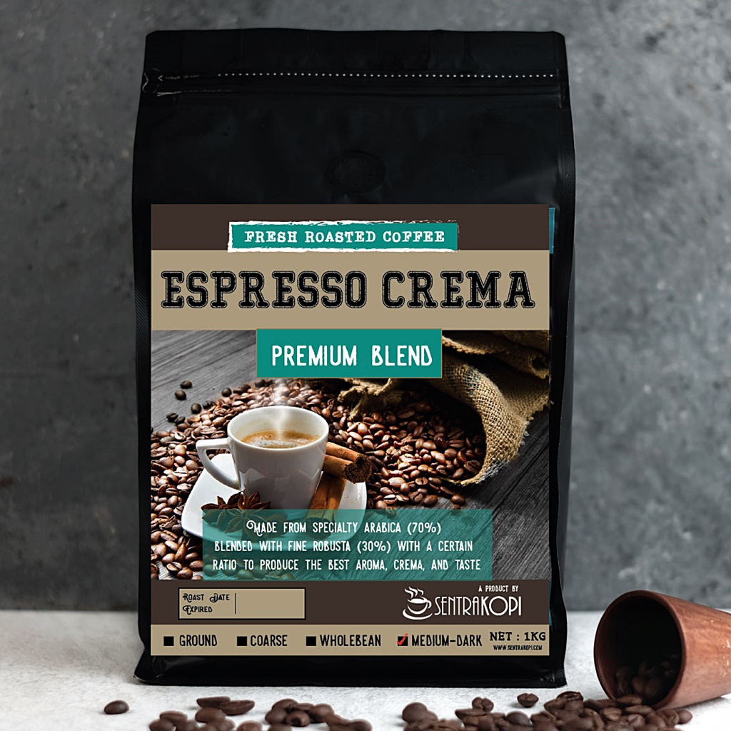 

Espresso Crema Premium Blend Coffee 1KG - Bubuk / Biji - Sentra Kopi