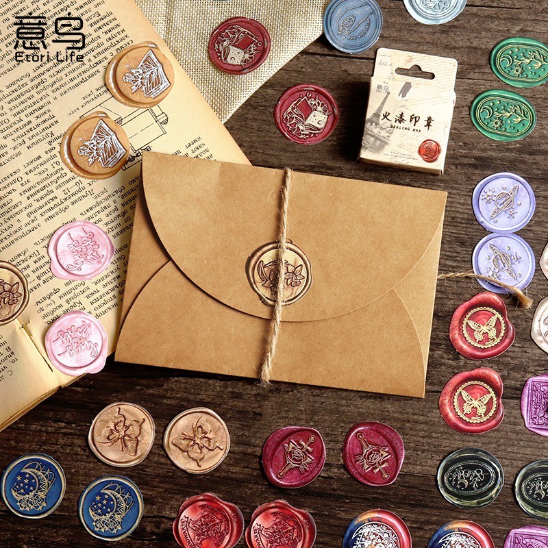 

[Gongjin] 46pcs Sticker Mini Box WAX SEAL / Stiker Lilin Stamp Stempel Lucu Estetik Aesthetic DIY Scrapbook Vintage