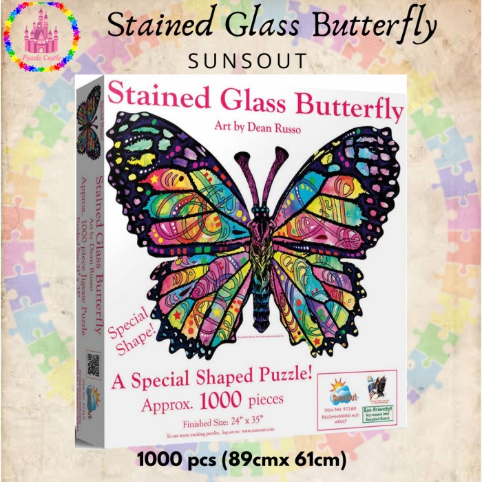 SUNSOUT Stained Glass Butterfly 1000 pcs Shaped Jigsaw Puzzle