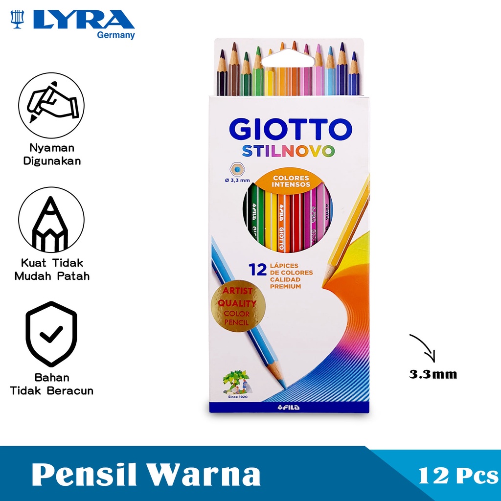 

Giotto Stilnovo Pensil Warna 12 Warna 3.3mm Colores Intensos Gambar Berkualitas LYR-257600
