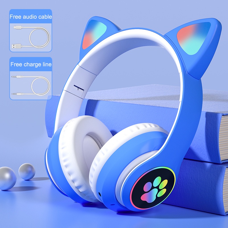 Headphone telinga kucing karakter Gaming Bluetooth airphone Wireless hansed bloototh handsate game h