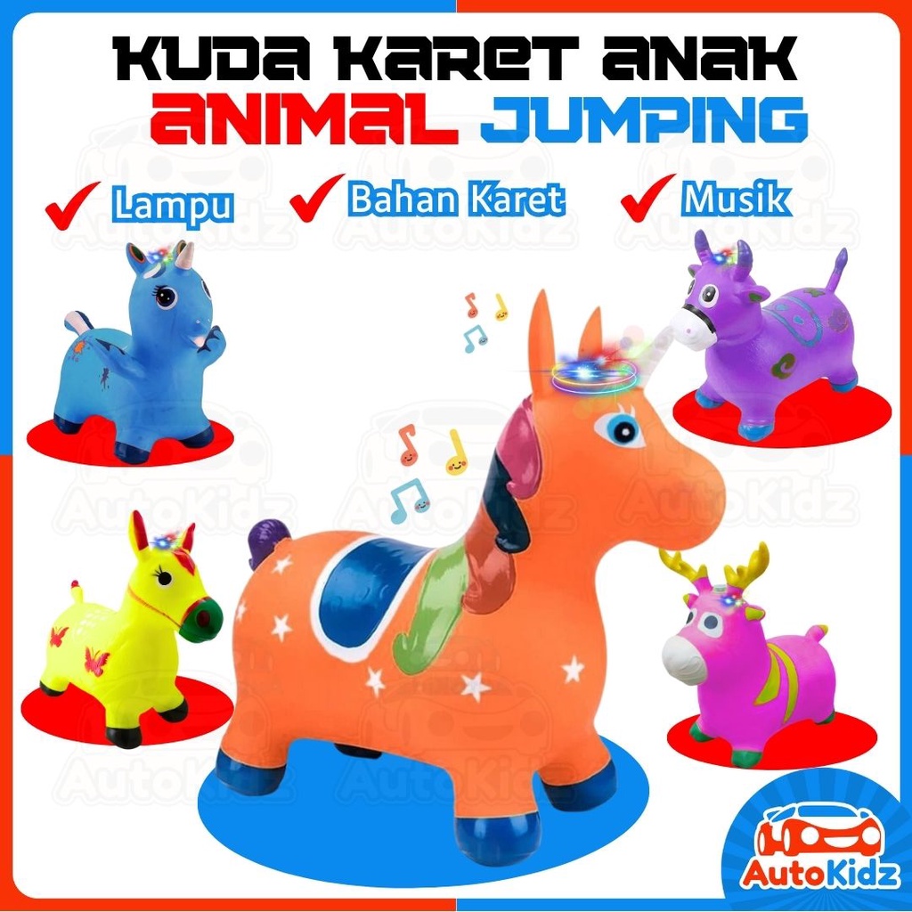 DFTV Jumping Animal Kuda Kudaan Karet Mainan Anak Unicorn Sapi Rusa Kijang Binatang Genjot Bouncer