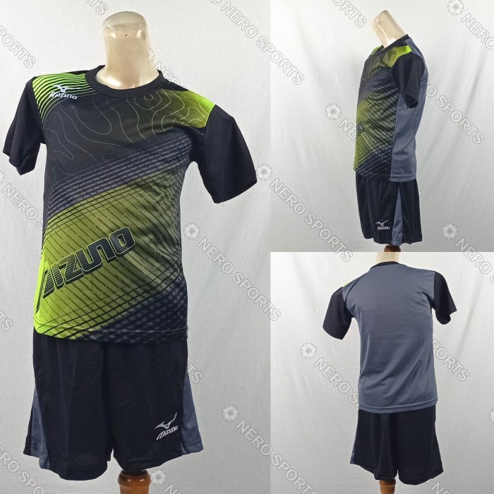 Baju Jersey Setelan Kaos Voli Volley Print Anak - Mizuno MZ121 Hitam - L