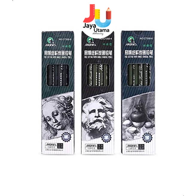 

Maries Paper Handle Charcoal Pencil C7350 Neutral Soft Super Soft Sketch Pensil Sketsa