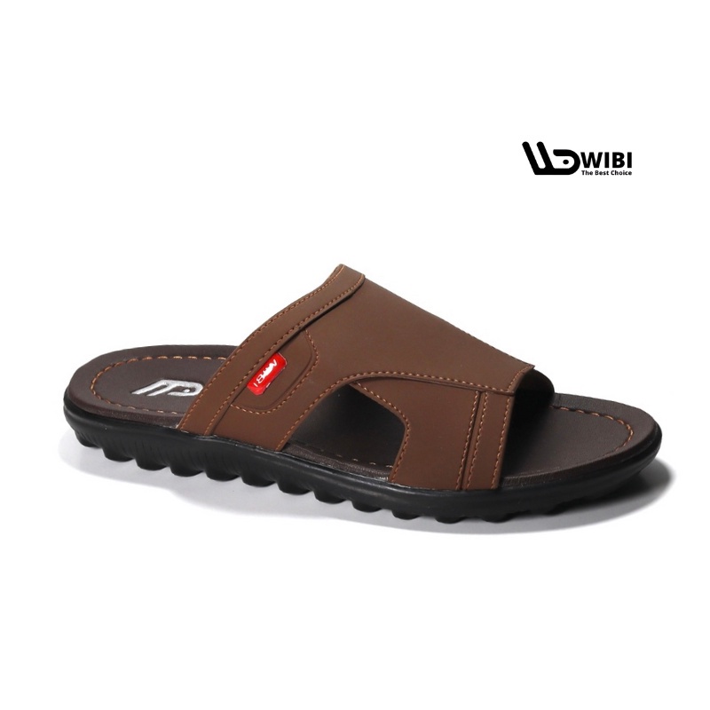 Sandal Kulit Slide Selop Pria Dewasa Original Wibi S12 - 02 WIBI 39-43 Smooth Logo Mocha