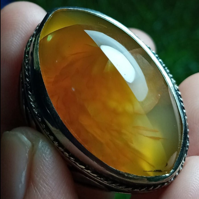 Cincin Batu Akik Pandan Semu Nanas Kapas Sutra Merah Lumut Oli Antik67