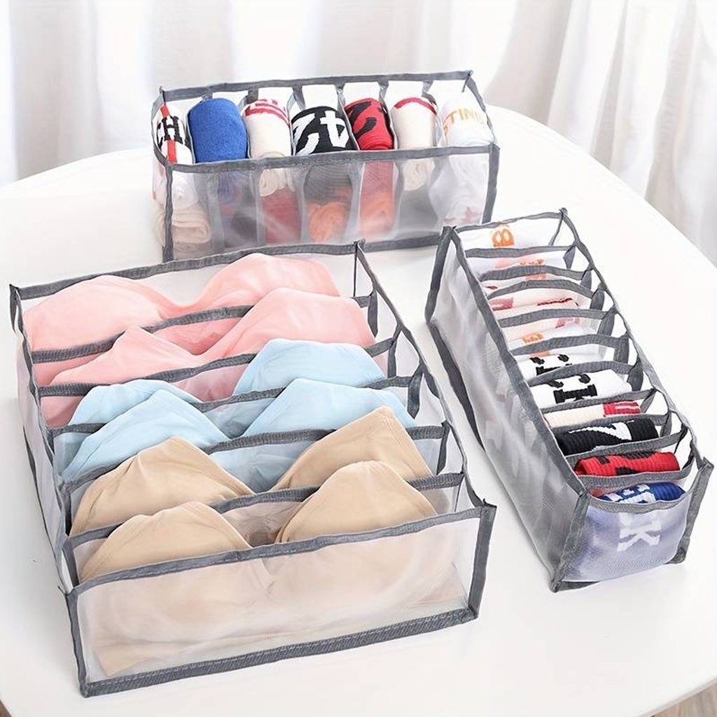 MurmerOfficial Storage Box Organizer Celana Dalam Tempat Penyimpanan Kotak Bra BH 6 7 11 Sekat Kaos Kaki Underwear Lemari Laci Waterproof B098