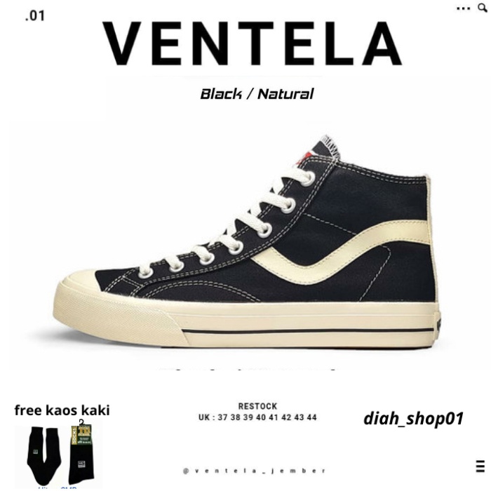 DISKON!! Ventela Black Natural High Top Public Low Sepatu Pria Wanita