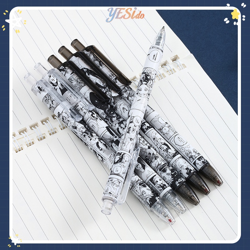 

COD✨ Black White Retractable Bullet Pen Bullet Head Black Gel Pen Stationery Cute Siswa-YES