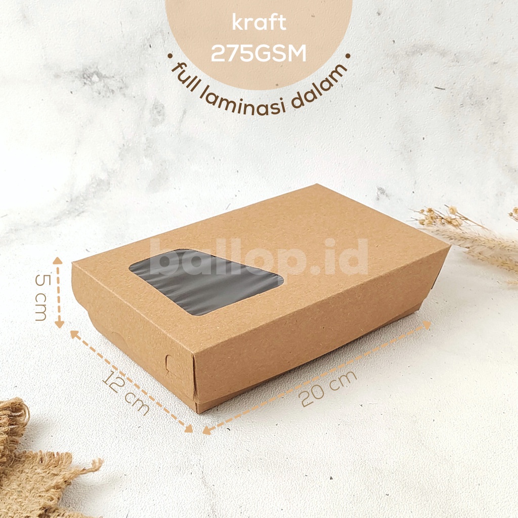 

KRAFT 20 12 5 CM Lunch Box Size L Laminasi Jendela Kotak Nasi Paper