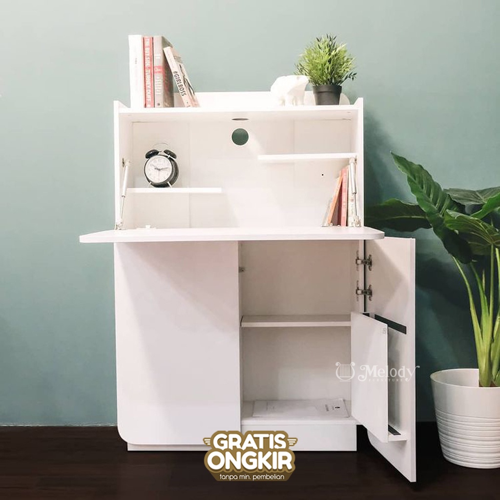 Melody Furniture - Meja Belajar 2 in 1 Meja Kerja Multifungsi Culture MC White Glossy