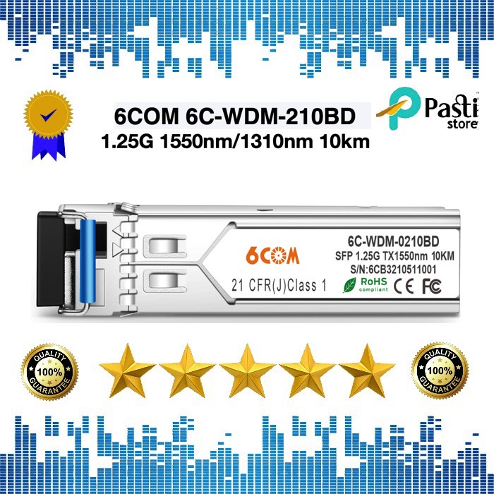 6COM,BIDI SFP, 1.25 Gb/s,1310nm/1550nm,SMF,10km,DDM,LC - TX 1310nm