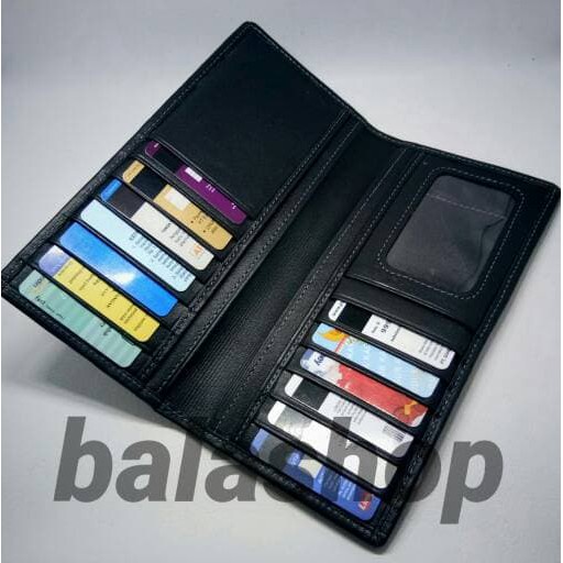 dompet kulit asli model panjang pria wanita hitam polos