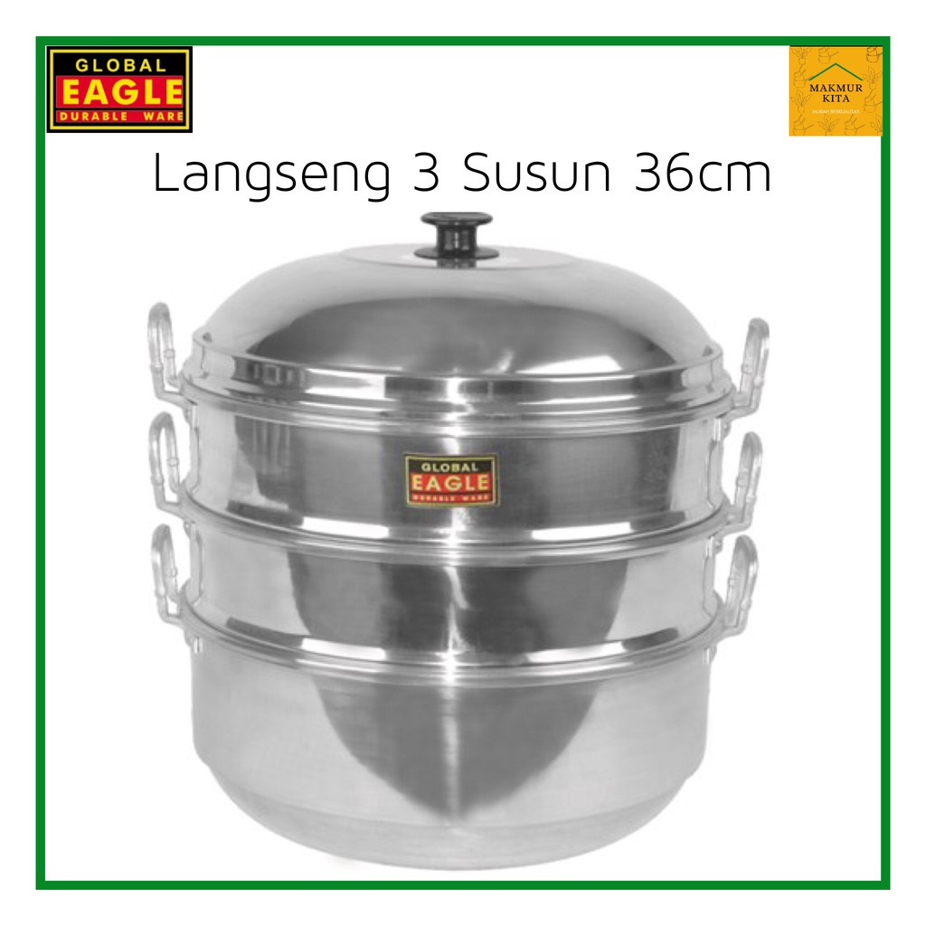 Langseng Kukus 3 Susun 34 36 cm Global Eagle Aluminium / Langseng Susun / Langseng Kukus Kue / Langs