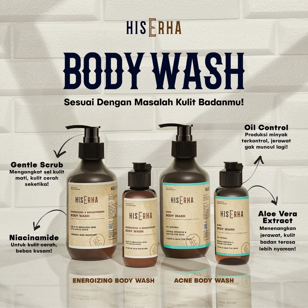 New Product HIS ERHA Acne Body Wash Sabun Badan Berjerawat Hiserha Energizing & Brightening Body Was
