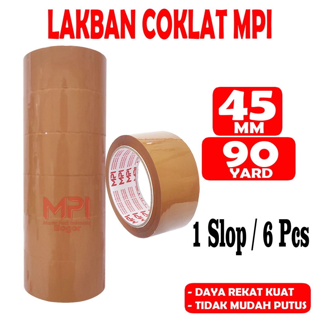

1 SLOP ( 6 ROLL ) - Lakban Coklat MPI 45 mm x 90 yard BC - Lakban Untuk Packing - Master Pack Indonesia