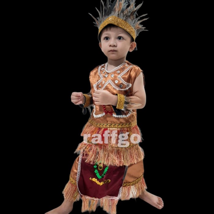 baju papua exclusive anak laki dan perempuan - topi bulu ayam, M