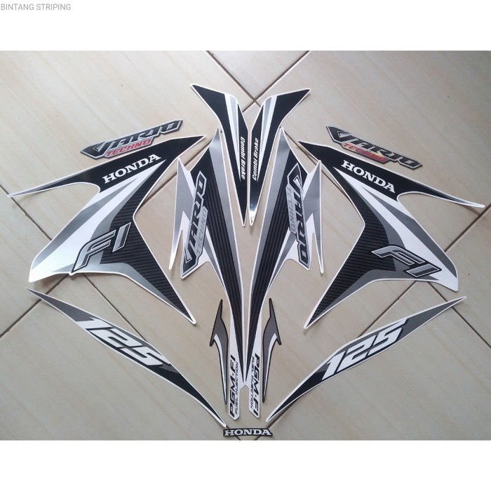 Striping Stiker Motor Honda Vario Techno 125 F1 CBS 2014 Lis Putih Silver