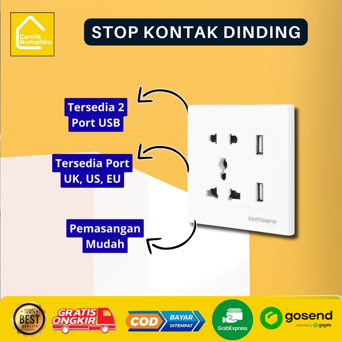 Stop Kontak Dinding Colokan Listrik Universal Tanam & 2 USB Port