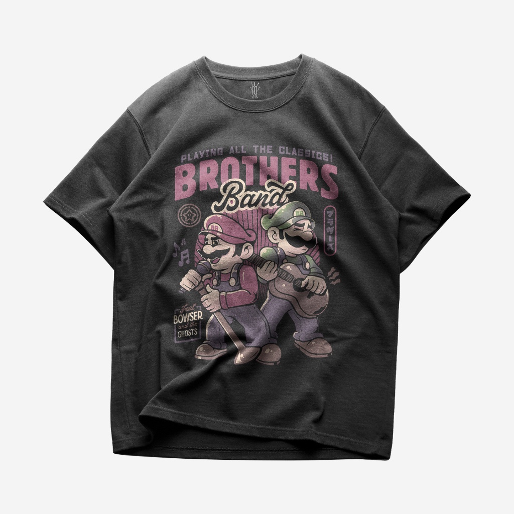 KAOS BAJU MARIO BROSS BROTHER BAND | T-SHIRT OVERSIZE HITAM VINTAGE BOOTLEG | PRIA WANITA DEWASA ANA