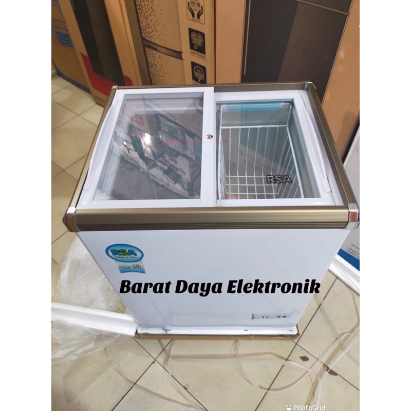 FREEZER KACA RSA XS 110 CHEST FREEZER BOX SLIDING 100 LITER LEMARI PENDINGIN