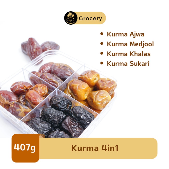 

PAKET CAMILAN KURMA 4IN1 ORIGINAL / SUKKARY, AJWA, MEDJOOL, KHALAS
