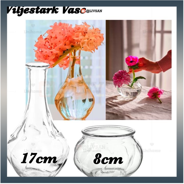 VILJESTARK Vas kaca bening 8 cm vas bunga vas kaca vas panjangan vas kecil LIVSAN