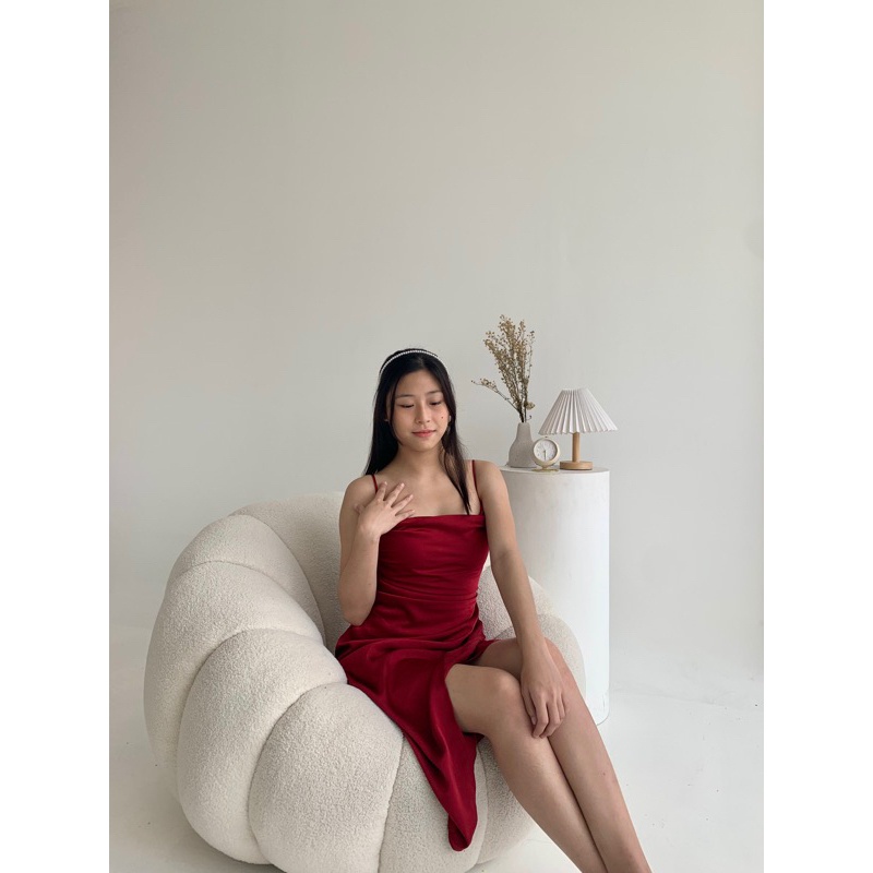 DRS B017 Midi Dress Satin NUOIR Luna Dress | Satin Silk Dress Premium Slit [Kharisma Grosir]