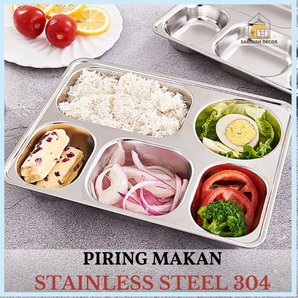 Piring Makan Stainless 3 Sekat 4 Sekat 5 Sekat Piring Rumah Sakit Bentuk Persegi Tanpa Tutup
