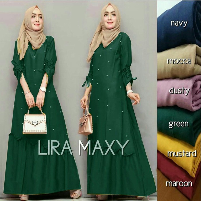 Baju Busana Muslim Gamis Pesta  Maxi Lira Hijau Botol Murah