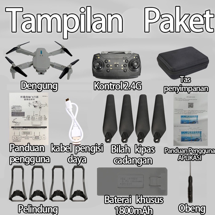 Terlaris ✨-E88 Pro FPV Drone 4K Kamera RC Quadcopter Mini Dron Hadiah Mainan - Hitam, E88 drone