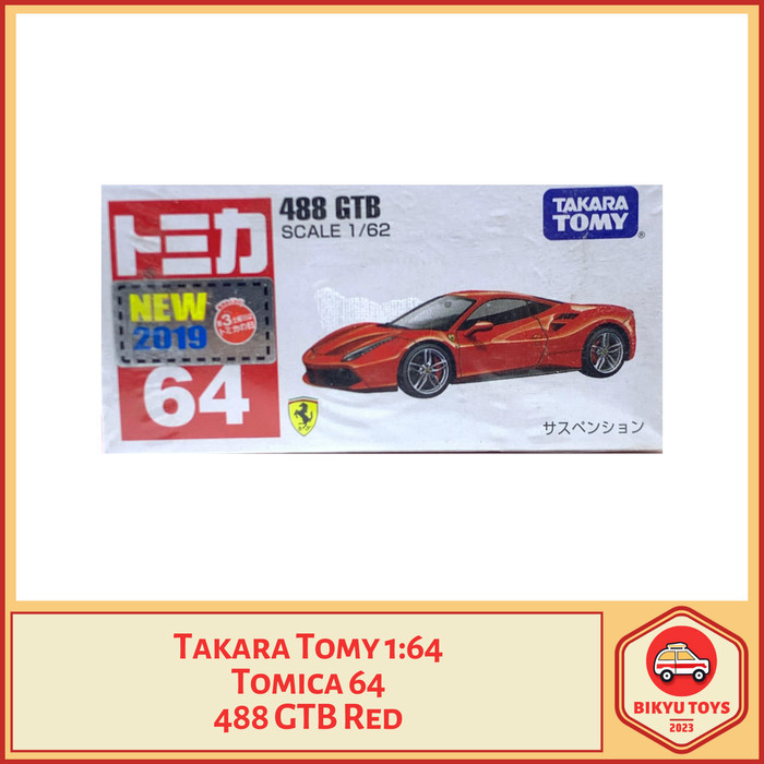 Takara Tomy 1:64 Tomica 64 Ferrari 488 GTB Red Merah 1st Edition Takaratomy