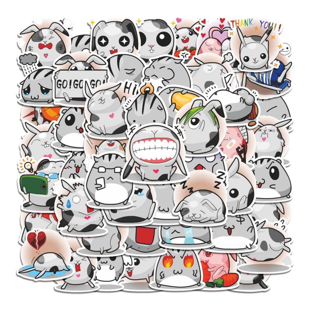 

COD 50 Pcs Stiker Hamster Rabbit Diary (Diary Hamster dan Kelinci) Lucu Anti Air Untuk Dekorasi Notebook Sepeda Skateboard Handphone