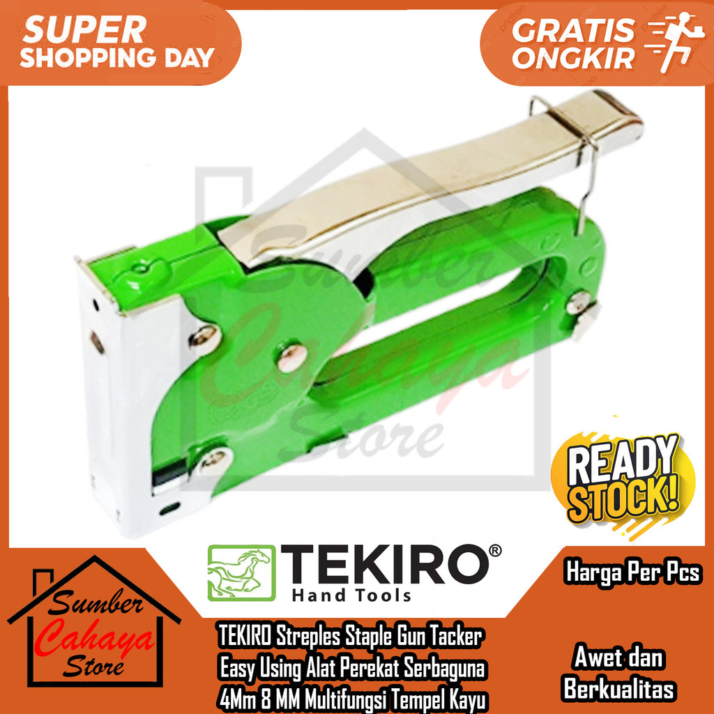 

TEKIRO Staples Streples Gun Tacker Penembak Kardus Kayu Triplek Seng Almunium Gypsum Tahan Media Keras Tancap Kuat Tembak 4Mm 8mm Hijau Green Ijo Warna Anti Karat Alat Atk Kantor Kerja Rumah Fotocopy Sekolah OKA Tahan Banting