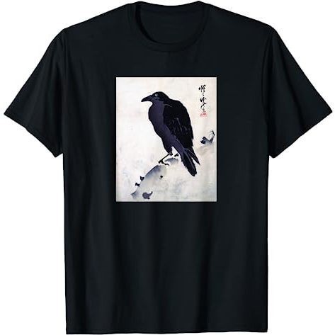 KAOS DEWASA Japanese Art, Japanese Woodblock Art Print Crow Kyosai T-Shirt