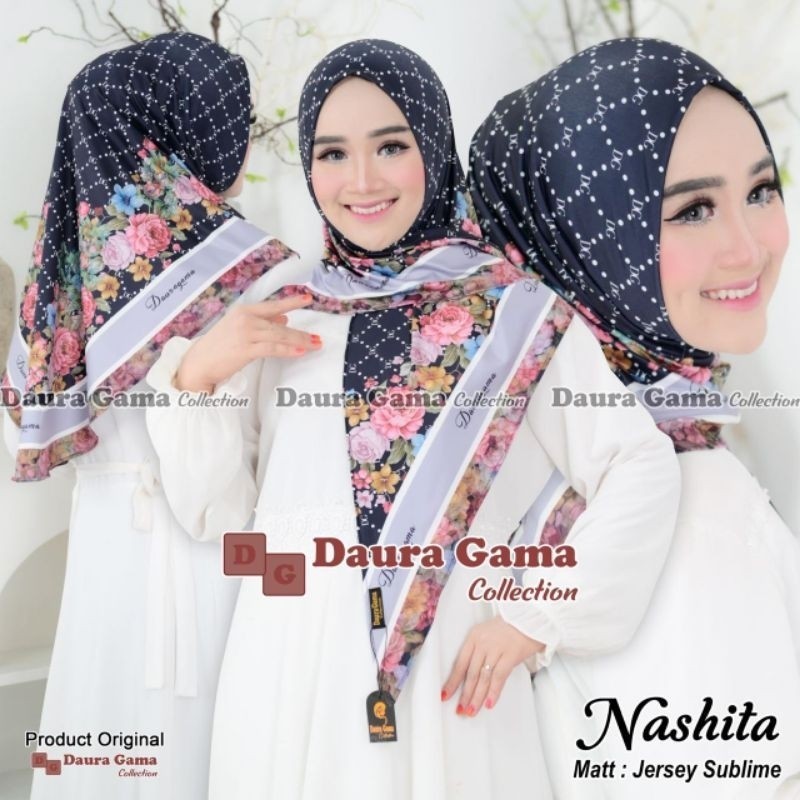 (DAURAGAMA) SEGITIGA NASHITA SUBLIM MOTIF• hijab segitiga instan motif•kerudung instan malay dewasa•