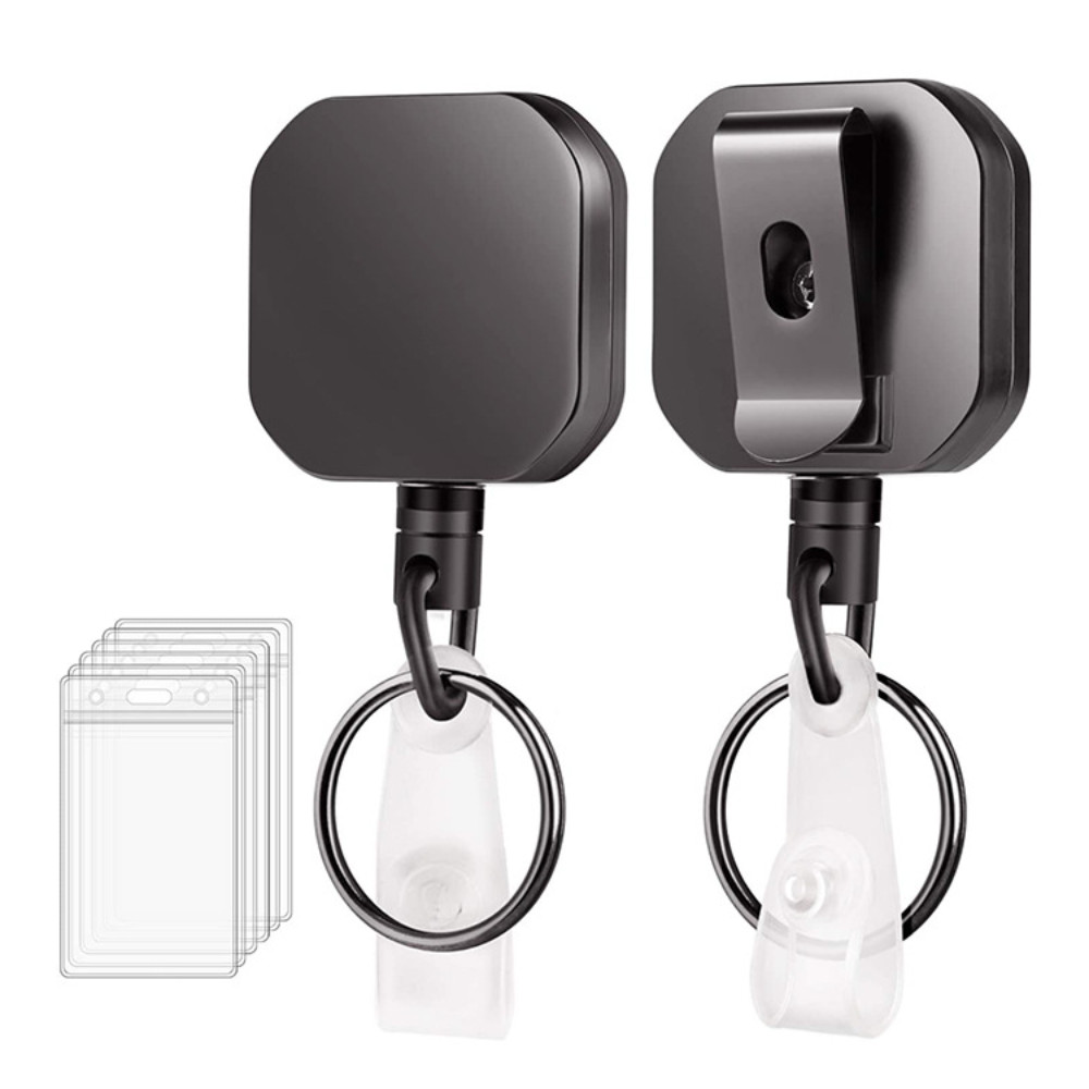 

Heavy Duty Square Retractable Badge Reel ID Badge Holder with Belt Keychain Clip Key Ring for Employee's Work Name Card Holder