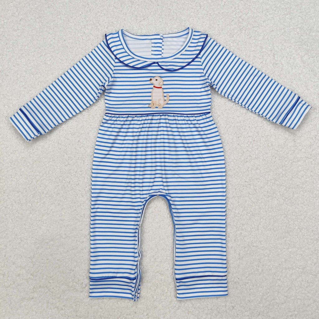 LR1447 Wholesale baby rompers kids clothes boys Embroidery puppy long sleeve romper Summer Boutique 