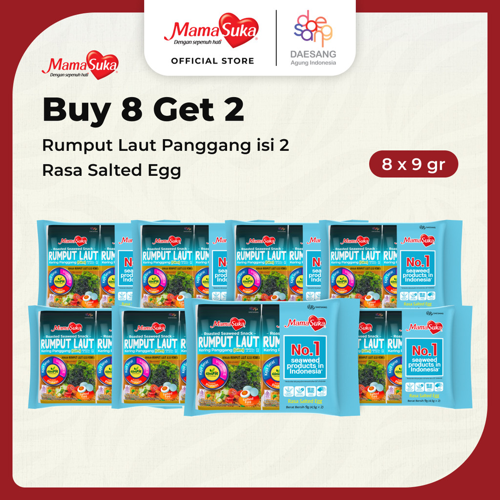 

Buy 8 Get 2 MamaSuka - Rumput Laut Panggang Salteg Egg Isi 2 @4,5 gr