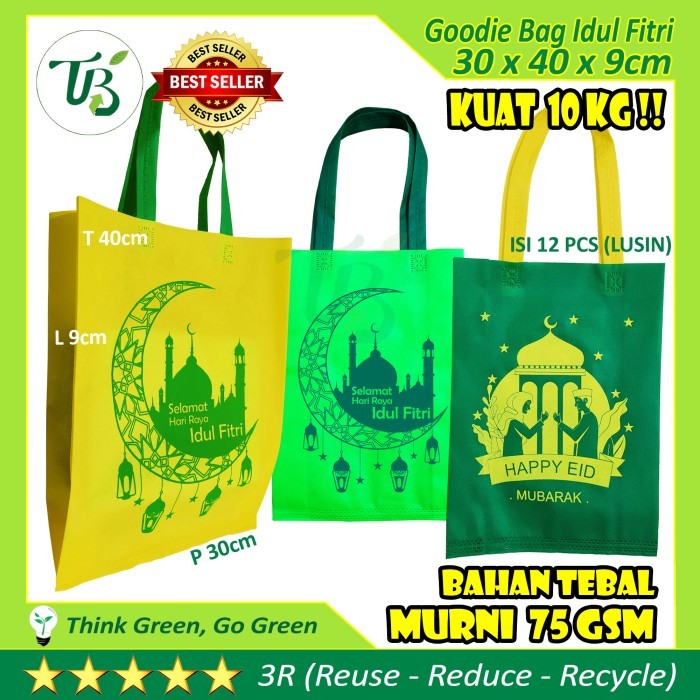 

Goodie bag IDUL FITRI 30x40x9cm Tas Lebaran Spunbond non paper bag dus - Hijau Daun